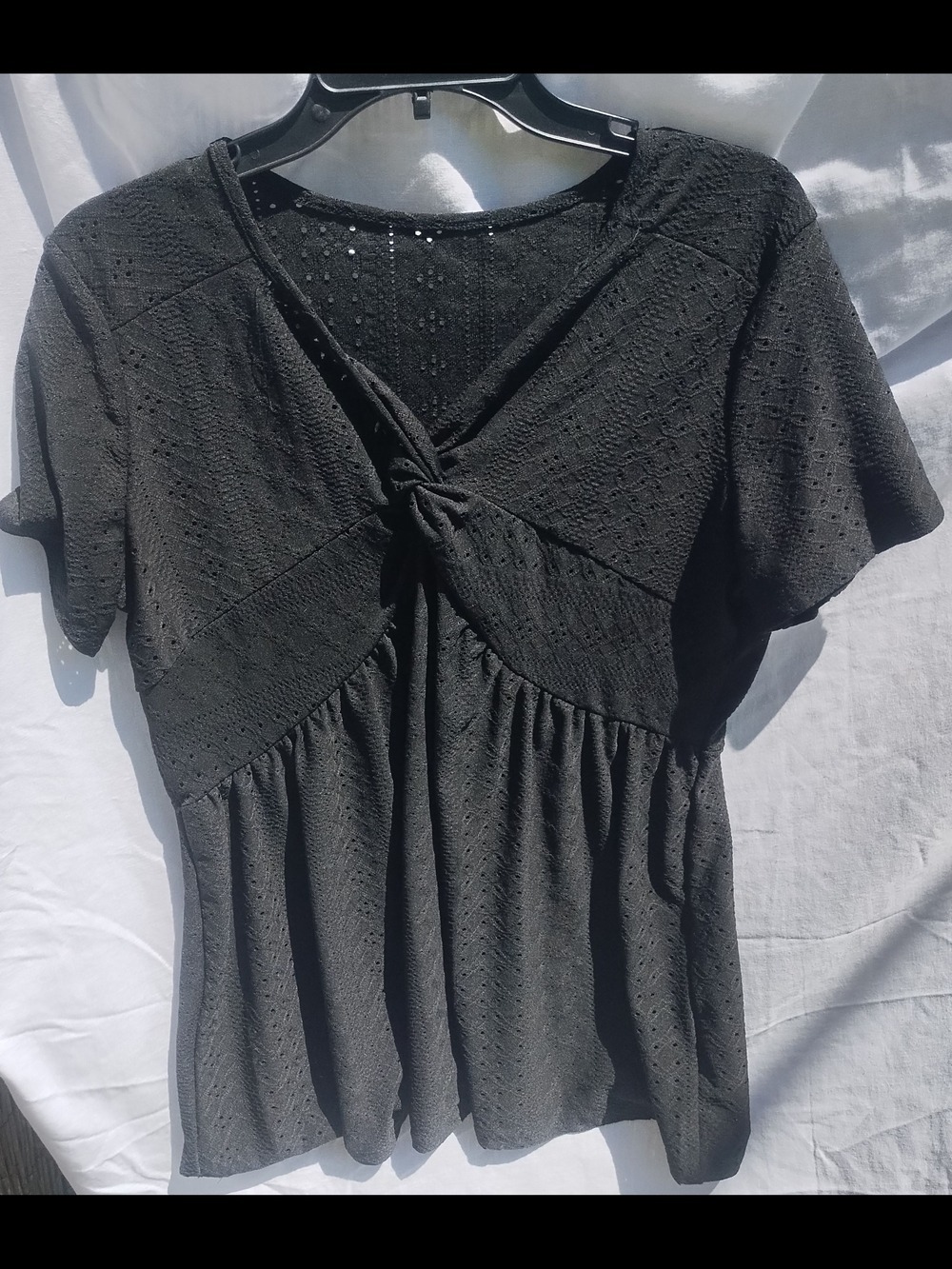 Knot-Front Black Eyelet Blouse - Women